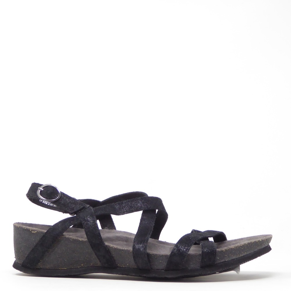 Munro Women Sandals Black Strappy Suede Wedge 11N